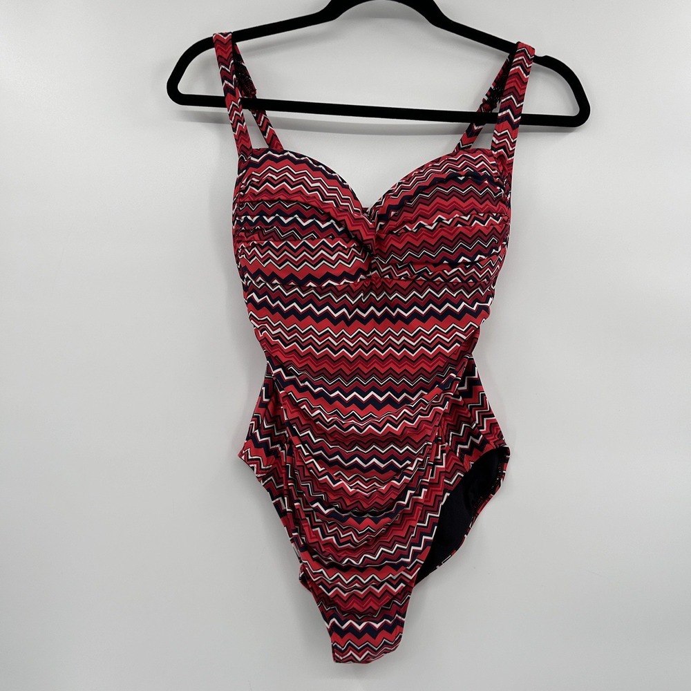 Bond-Eye Australia One Piece Swimsuit Size 8 Red Ruched Slimming Multi Fit Cup